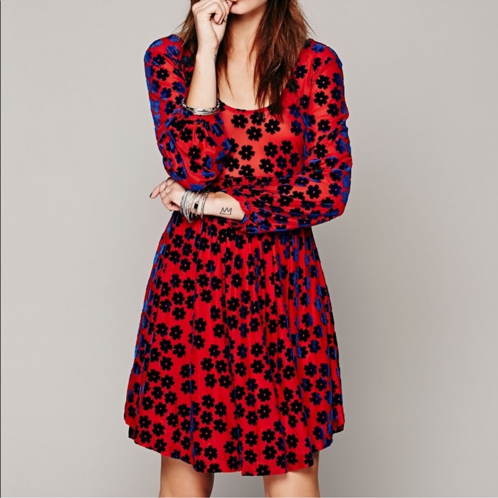 RARE Free People Ninties Drew Velvet Flocked Flower Mesh Dress XS - Picture 3 of 13